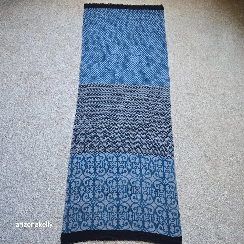Lightweight Wool Scarf Blue Grey Black